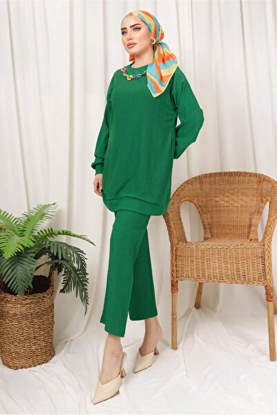 TRENDTESETTÜR Green Beneton Chain Detailed Women's Trousers Set - t 3392