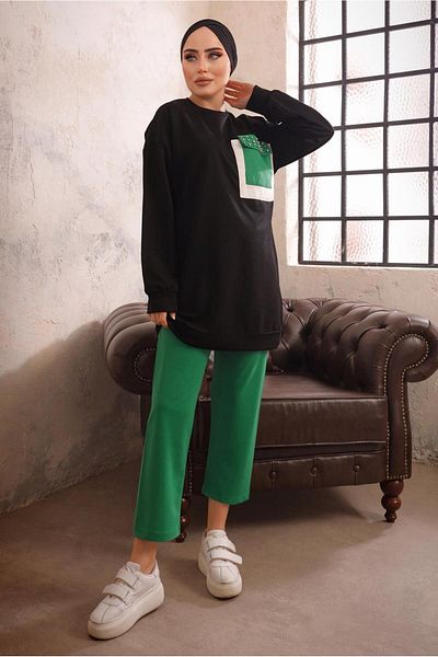 TRENDTESETTÜR Black Stone Detailed Women's Trousers Set - t 4192