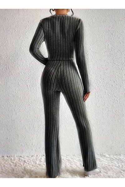 Fashion'S Antracitová sada španělských Pça Pntolon s dlouhým rukávem vpředu