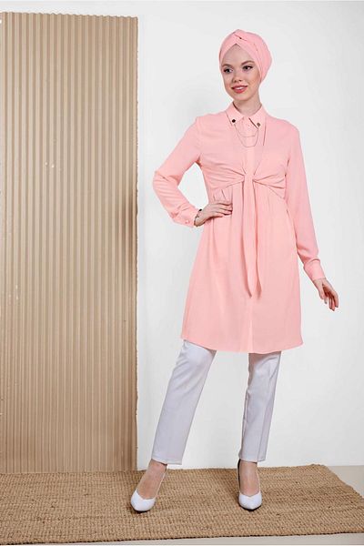 TRENDTESETTÜR Women's Powder Front Tie Detailed Tunic 4313