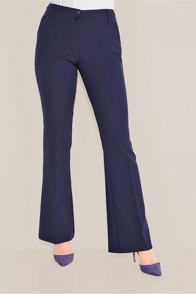 TRENDTESETTÜR Women's Navy Blue Buttoned High Waist Trousers 70086