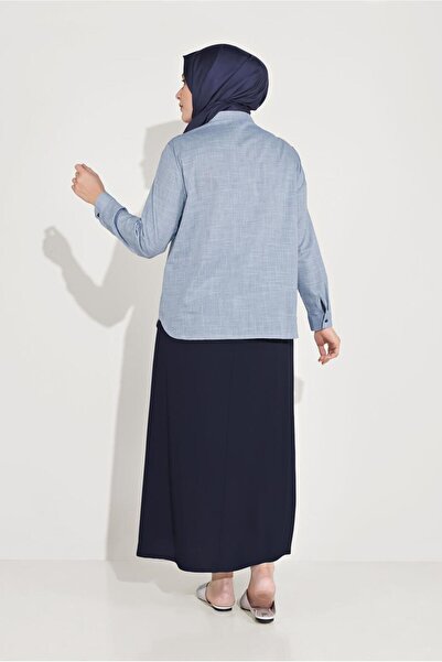 TRENDTESETTÜR WOMEN'S BLUE SHOULDER EMBROIDERED COTTON TUNIC 20048