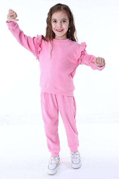 minitrends Komplet trenerke za devojčice sa naboranim ramenima Čupkani materi...