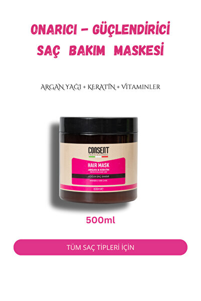 Consent Professionall Argan & Keratin Saç Bakım Maskesi 500ml I Kimyasal İşle...