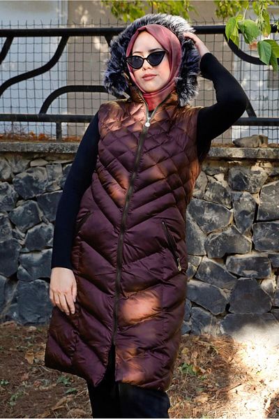 TRENDTESETTÜR Women's Plum Hooded Quilted Puffer Vest 0021