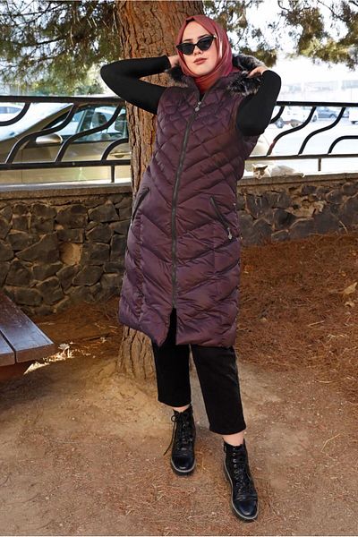 TRENDTESETTÜR Women's Plum Hooded Quilted Puffer Vest 0021