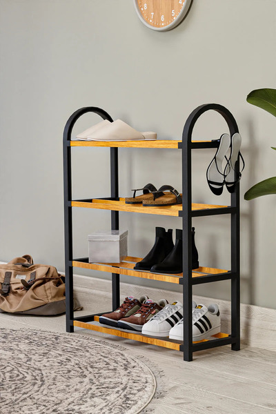 guvash Twel Midi Ahşap Çubuklu Ayakkabılık 4 Bölmeli Düzenleyici 8 Çift Ayakk...