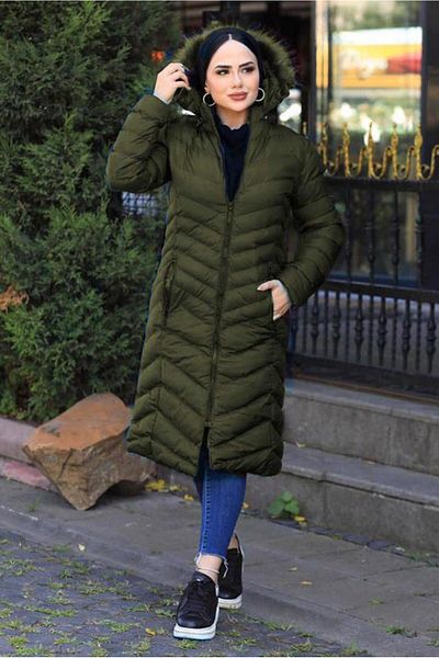 TRENDTESETTÜR Palton puf cu glugă verde pentru femei 1539