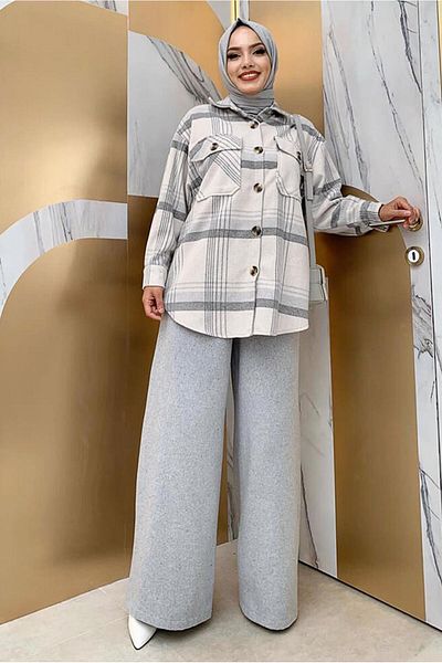 TRENDTESETTÜR Women's Gray Plaid Lumberjack Shirt 9035