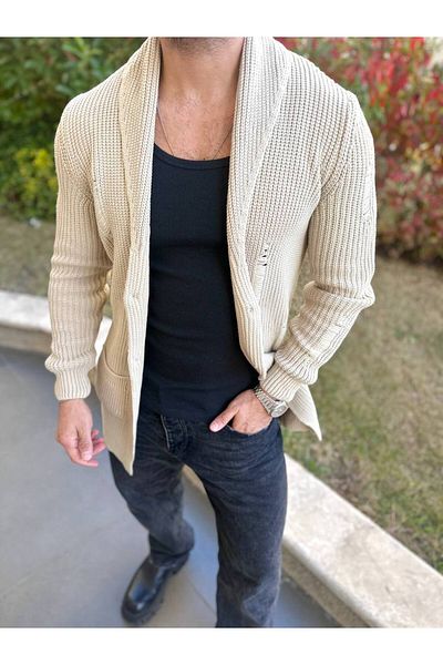 elkumoda Ζακέτα με πλεκτό σάλι γιακά τσέπη με λέιζερ λεπτομέρεια πλεκτή πλεκτή ζακέτα