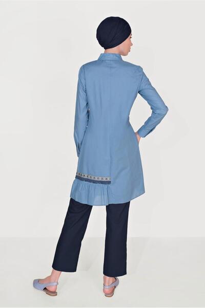 TRENDTESETTÜR Жіноча синя (K.MAVİ) бавовняна туніка з вишивкою та ґудзиками 40593