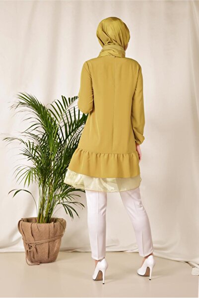 TRENDTESETTÜR Women's Yellow (SAFRAN) Tunic with Tulle Hem 4860