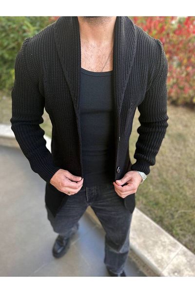 elkumoda Ζακέτα με πλεκτό σάλι γιακά τσέπη με λέιζερ λεπτομέρεια πλεκτή πλεκτή ζακέτα