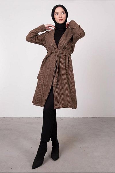 TRENDTESETTÜR Γυναικείο παλτό με σχέδιο καφέ Houndstooth 5285