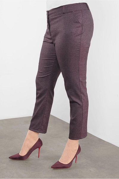 TRENDTESETTÜR Women's Plum Checked Intermediate Waist Trousers 70147
