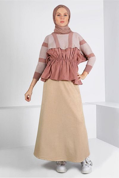 TRENDTESETTÜR Γυναικεία Μπεζ σουέντ φούστα καμπάνα 30329