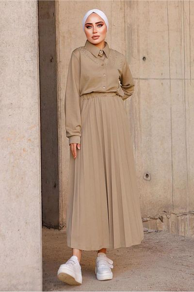TRENDTESETTÜR Γυναικείο Σετ Καφέ (CAMEL) με Πέρλες 4772
