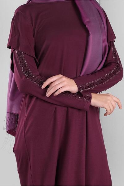 TRENDTESETTÜR Women's Purple (BEGONVİL) Stone Printed Ruffle Tunic 41293