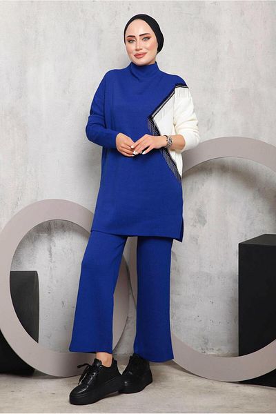 TRENDTESETTÜR Γυναικείο Πλεκτό Παντελόνι Navy Blue φούντα 2292