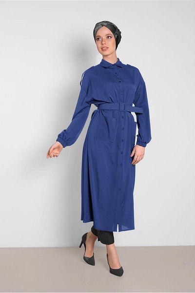 TRENDTESETTÜR Women's Navy Blue Buttoned Men's Collar Tunic 4243