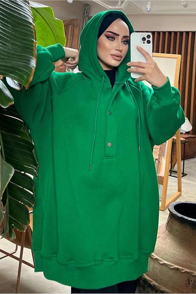TRENDTESETTÜR Γυναικείο πράσινο (BENETTON) τουνίκ με κουκούλα 9597