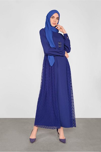TRENDTESETTÜR Γυναικείο φόρεμα Navy Blue (K.SAKS) με λεπτομέρεια από τούλι πουά 41141
