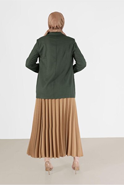 TRENDTESETTÜR Women's Khaki Double Breasted Collar Pocket Jacket T 41448