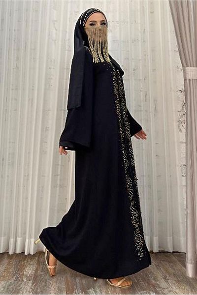 TRENDTESETTÜR Дамска абая с черен камък и детайли - с цип, T 6087