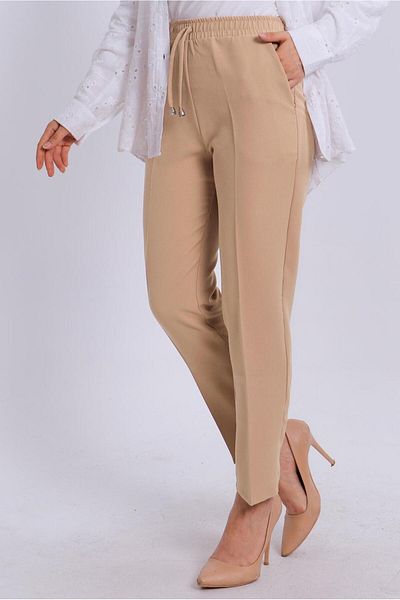 TRENDTESETTÜR CAMEL Καφέ γυναικείο ελαστικό παντελόνι μέσης - T 80004