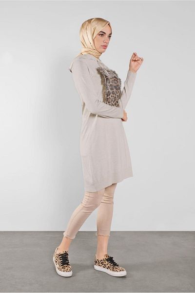 Alvina 41014 Model Hooded Knitwear Tunic