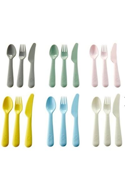 IKEA 18 Parça Çatal Kaşık Bıçak Seti Ikea Bebek Çocuk Çok Renkli Çatal Kaşık ...