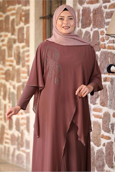 TRENDTESETTÜR Γυναικείο βραδινό φόρεμα καφέ (ΚΑΦΕ) Asymmetric Cut Stone T 1053