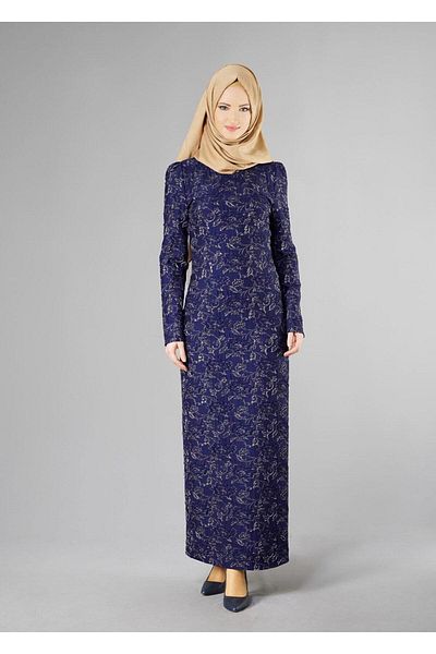 TRENDTESETTÜR Γυναικείο φόρεμα με μοτίβο Navy Blue (SAKS) με γιακά Judge T 4879