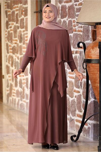 TRENDTESETTÜR Γυναικείο βραδινό φόρεμα καφέ (ΚΑΦΕ) Asymmetric Cut Stone T 1053