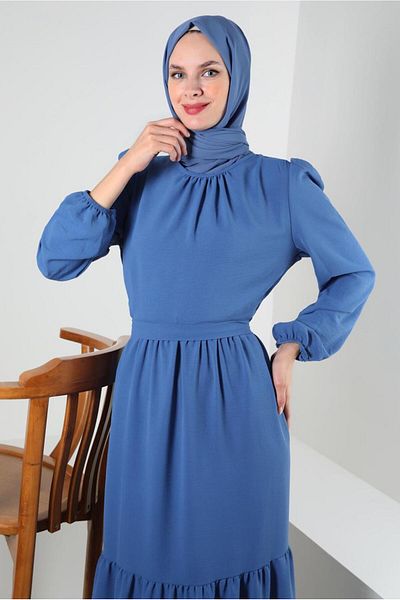 TRENDTESETTÜR Γυναικείο φόρεμα Navy Blue Indigo Belted Flounce - T 50003