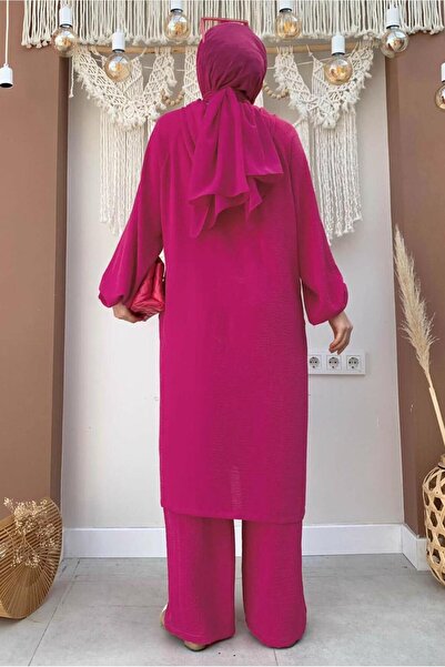 TRENDTESETTÜR Women's Fuchsia Hooded Lace Detailed Aerobin Set T 6348