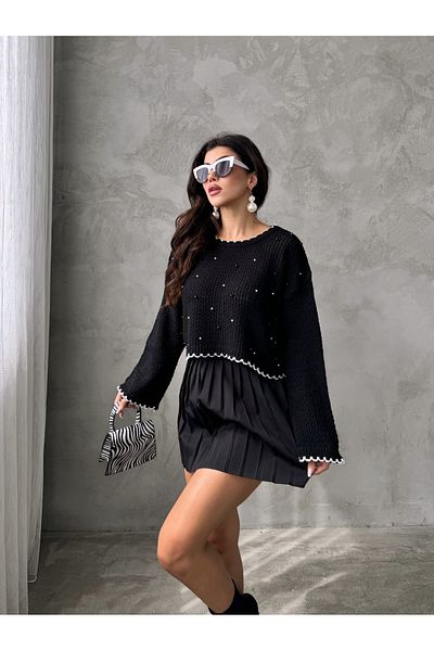veira Pulover tricotat cu mâneci raglan cu mărgele