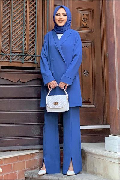 TRENDTESETTÜR Γυναικείο Navy Blue (INDIGO) Σετ παντελόνι με διπλό γιακά T 3928