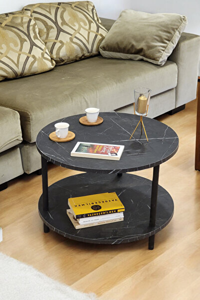 PEKA Yuvarlak Orta Sehpa Ahşap Ayaklı Sehpa Iki Raflı Sehpa Dekoratif Sehpa G...