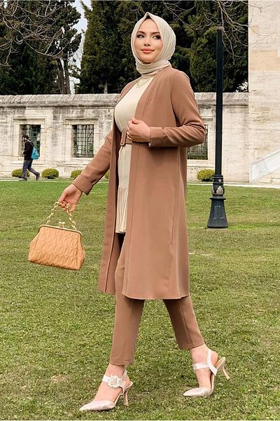 TRENDTESETTÜR Γυναικείο κοστούμι με διπλό ίσιο παντελόνι με ζώνη T 8137