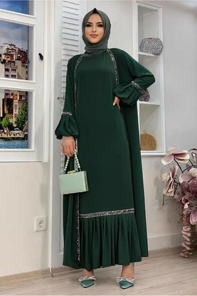 TRENDTESETTÜR Γυναικείο φόρεμα με λεπτές ρίγες (ZEMRUTE) Κοσμήματα T 7563