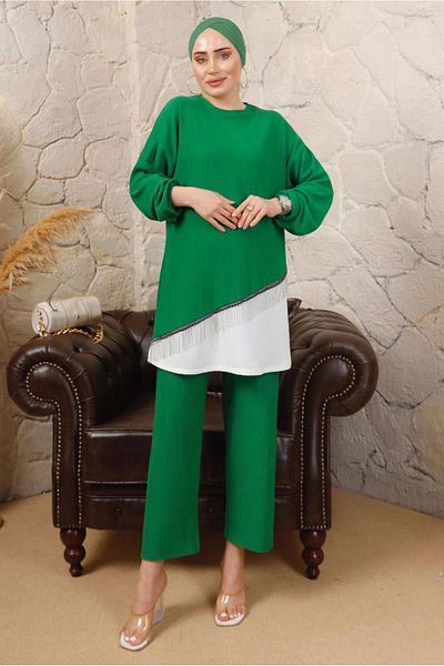 TRENDTESETTÜR ΓΥΝΑΙΚΕΙΟ ΠΡΑΣΙΝΟ (BENETTON) ΑΛΥΣΙΔΑ ΛΕΠΤΟΜΕΡΗ ΓΑΡΝΙΡΙΣΜΕΝΟ ΣΕΤ ΔΙΠΛΟ T 8803