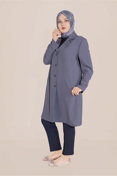 TRENDTESETTÜR Γυναικεία γκρι (K.GREY) Καμπαρντίνα με κεντημένο μανίκι και λαιμόκοψη 10229