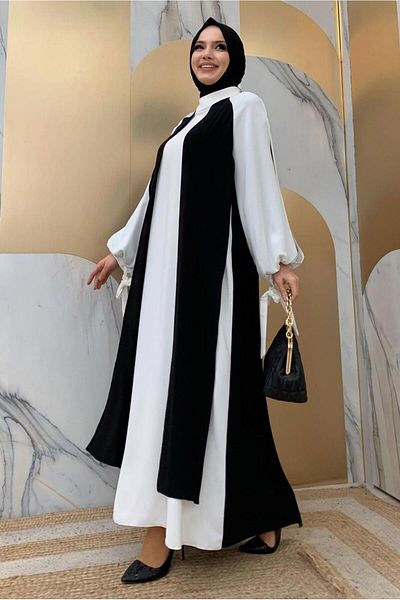 TRENDTESETTÜR Γυναικείο Μαύρο Δίχρωμο Φόρεμα με μανσέτες T 9973