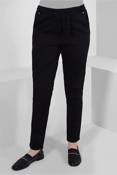 TRENDTESETTÜR Black Skinny Leg - Women's Trousers with Drawstring Waist T 6405