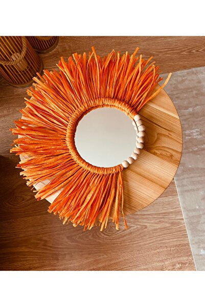 Aylak Tasarım Aylak Şeyler turuncu rafya yelpaze model boncuklu ayna