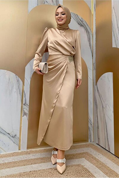 TRENDTESETTÜR فستان سهرة نسائي بتفاصيل من حجر المنك مع أربطة T 6873