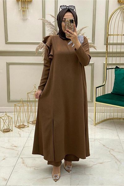 TRENDTESETTÜR Γυναικείο κεντημένο μαύρισμα βολάν με λεπτομέρεια διπλό παντελόνι T 30512