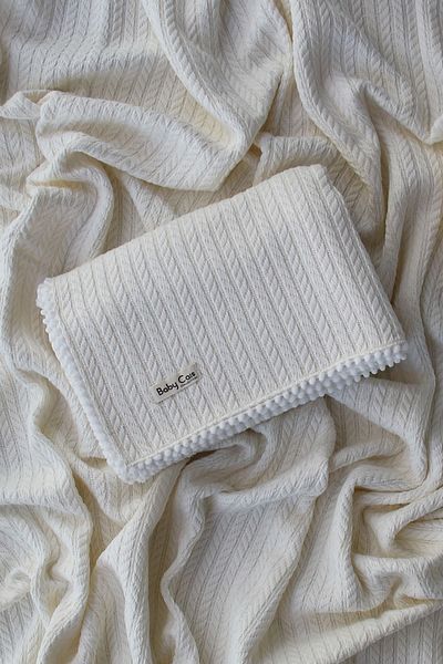 Baby Cais Collection Knitted Pattern Baby Pique Organic Cotton Baby Blanket Ecru 100x120 Cm