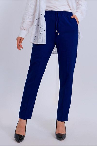 TRENDTESETTÜR Navy Blue Saks Women's Trousers - Elastic Waist t 80004
